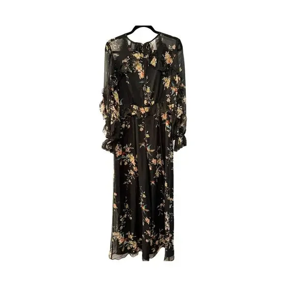 Zimmermann 1/ US 6 Maples $995 Feathery Silk Jumpsuit Wide Leg Maxi Dress Black - Picture 3 of 16